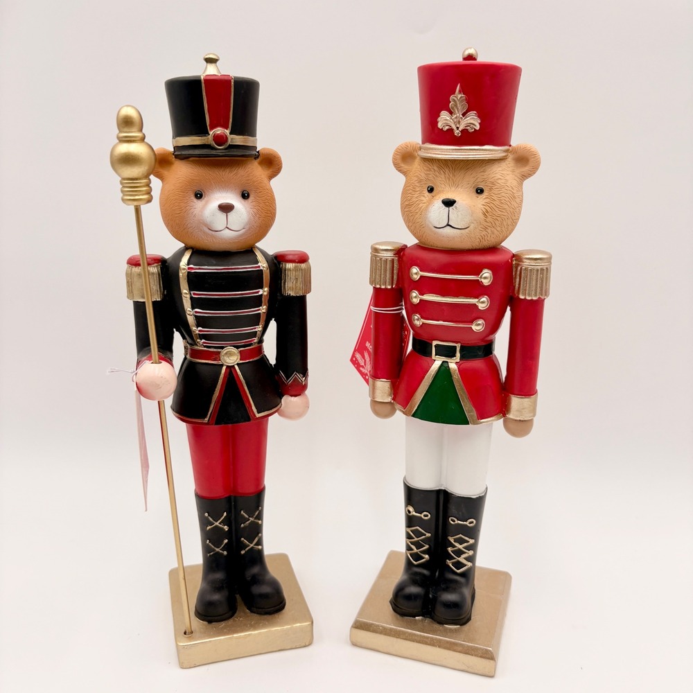 Martha Stewart Christmas Bear Nutcracker Set 2 Red Black Soldier Figures Holiday